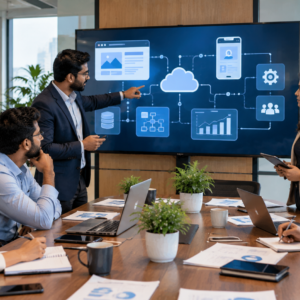 IT Company Near Me: Does Location Still Matter? Business team discussing website, application, software, and technology requirements