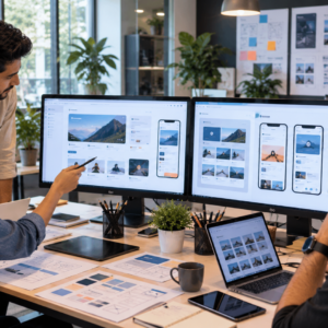 UI/UX design team creating responsive website interfaces with a website design and development agency.